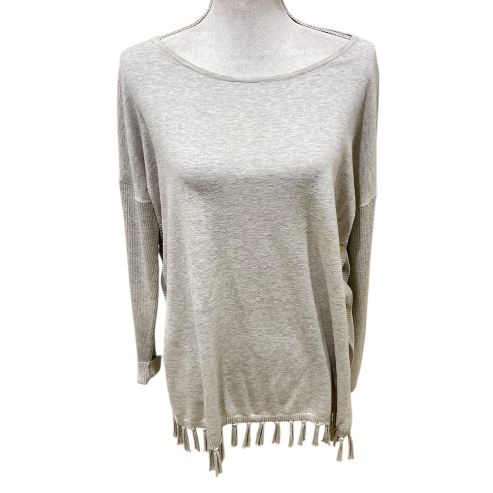 Lilly Pulitzer Ramona heather sweater fringe hem logo gold buttons medium